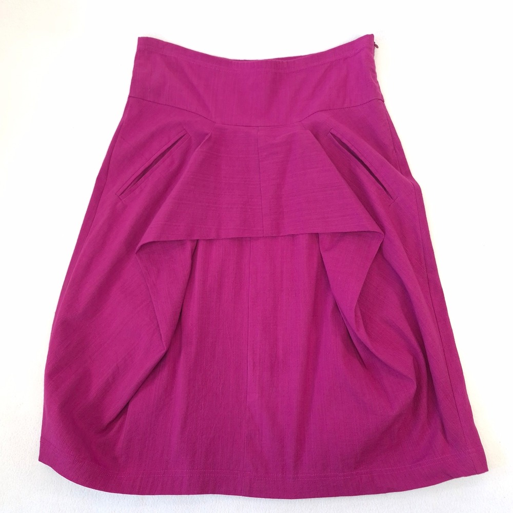 Magenta Fuchsia Gathered Tulip Midi Skirt Draped Lagenlook Avant Garde Size S